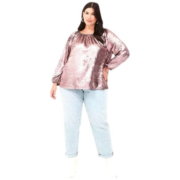 LANE BRYANT Women's New Plus Size Rose Colored Swing Satin Boatneck Blouse - Picture 6 of 15